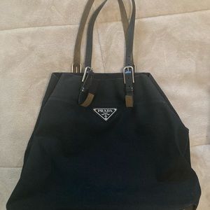 Prada black canvas bag with leather straps